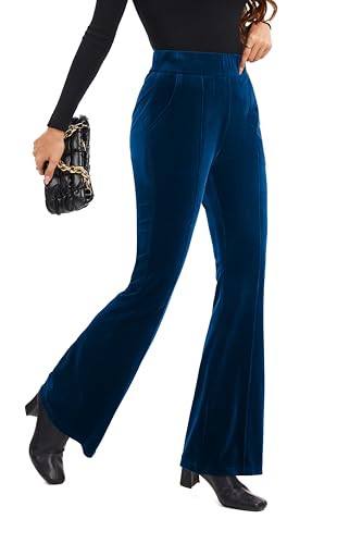 FUNYYZO Velvet Pants Women Flare Pull On Elastic Waist Holiday Outfits