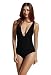 zeraca Women's High Cut One Piece Swimsuits (S6, Black)
