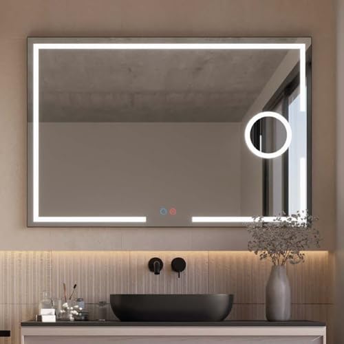 NOLUXA LEDIMEX Espelho casa de banho com luz LED e anti-embaciamento 90 x 80 cm | espelho casa de banho com luz frontal Bi-LED (quente, neutro e frio), espelho retangular de parede com x5 de aumento