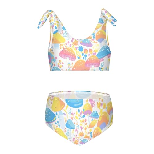 Trippy Mushrooms Rainbow Eyed Girl 2 Piece Kids Bikini Set Beach Bathing Suit Swimming Suits Adjustable Strap