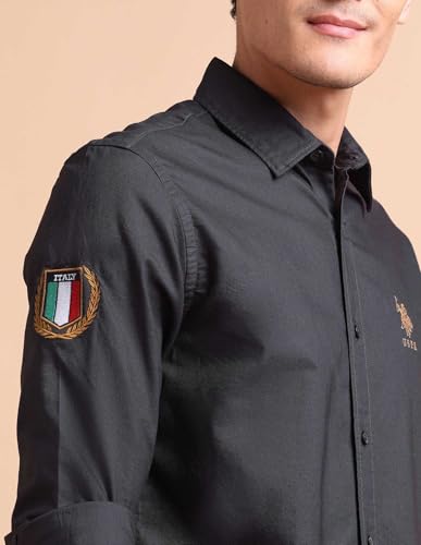 Image of U.S. POLO ASSN. Solid Tailored Fit Shirt for Men - 100% Cotton, Breathable & Comfortable, Full Sleeves Casual Shirt for Men