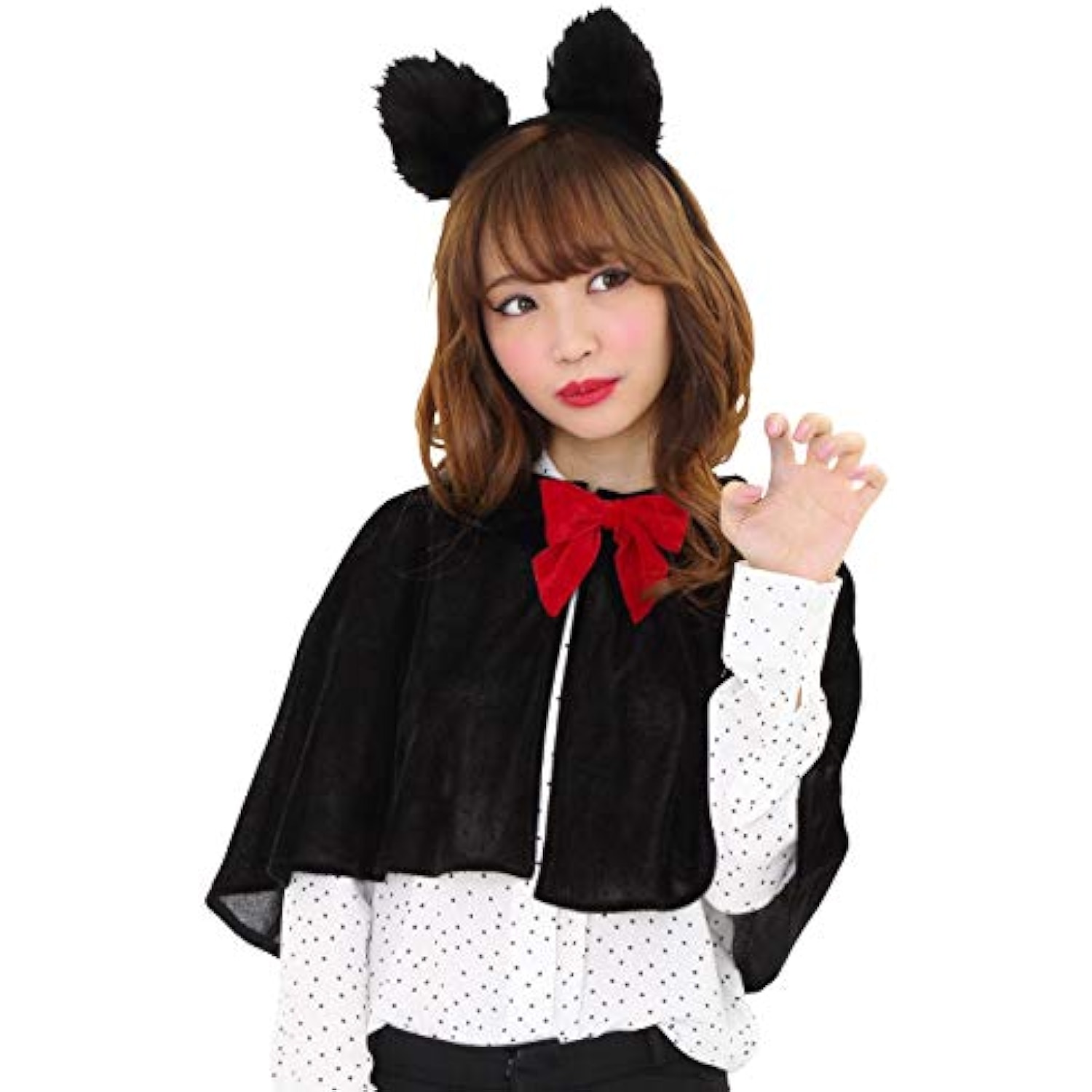クリアストーン(Clearstone) コスプレ ハロウィン ブラックキャットマントセット レディース ブラック 詳細画像1