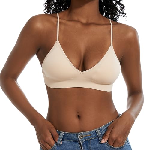 Seamless Bra for Women Low Back Bralette Wirefree Spaghetti Bra with Padded Removeable