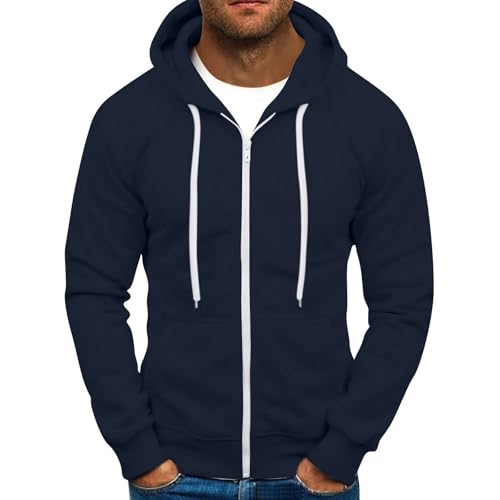 Ymosrh Men's Hoodies, Solid Color Long Sleeve Zip Up Casual Athletic Workout Gym Hooded Sweatshirts, M-3XL