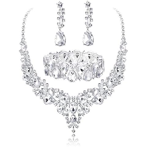 Udalyn Crystal Bridal Jewelry Sets for Women Necklace Earrings Bracelet Set for Wedding Rhinestone Bridesmaid Gifts fit with Wedding Dress Cover