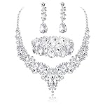 Udalyn Crystal Bridal Jewelry Sets for Women Necklace Earrings Bracelet Set for Wedding Rhinestone Bridesmaid Choices fit with Wedding Dress