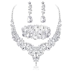 Udalyn Crystal Bridal Jewelry Sets for Women Necklace Earrings Bracelet Set for Wedding Rhinestone Bridesmaid Choices fit with Wedding Dress