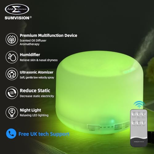 SUMVISION Diffuser Humidifier For Bedroom Electric Diffusers For Home Office 500ml Essential Oil LED Night Remote Control Leak Proof Auto Shutoff Aromatherapy BPA FREE (UK DESIGN FREE UK TECH SUPPORT) - Image 6