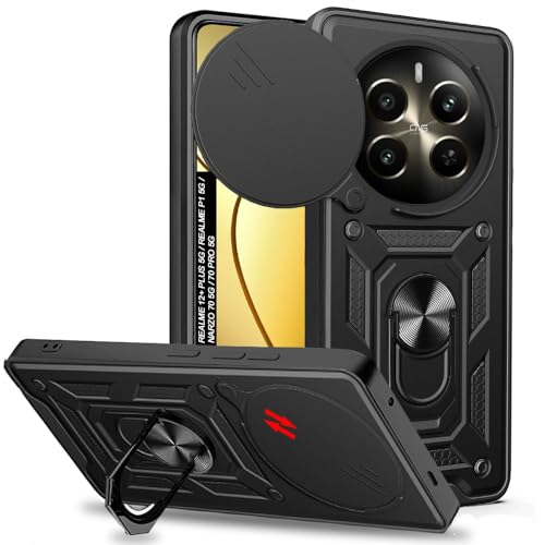 Image of AIBEX Back Cover for Realme Narzo 70x 5G / N65 / Realme 12 5G / 12X 5G / C65 5G Bumper Back Case Cover | Ring Holder & Sliding Camera Shield Cover | 360 Degree Protection Back Case Cover