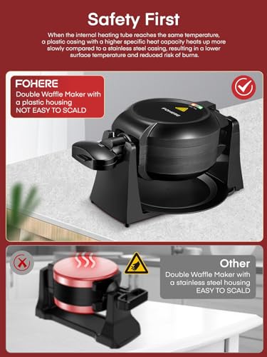 Waffle Maker, 1400W Double Belgian Waffle Iron 180° Flip, 8 Slices in 3 Mins, Rotating & Nonstick Plates, Anti-Scald, Removable Drip Tray Easy to Clean, Cool Touch Handle, Space-Saving Storage(Black) 5 Waffle Maker, 1400W Double Belgian Waffle Iron 180° Flip, 8 Slices in 3 Mins, Rotating & Nonstick Plates, Anti-Scald, Removable Drip Tray Easy to Clean, Cool Touch Handle, Space-Saving Storage(Black) - Image 3