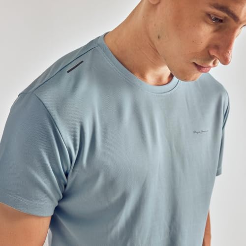 Image of Pepe Jeans Men's Solid Polyester Regular Fit T-Shirt | Lightweight Quick-Dry Athleisure Tee for Sports, Gym & Casual Wear | Moisture-Wicking Fabric | Round Neck | Short Sleeves | Active Comfort