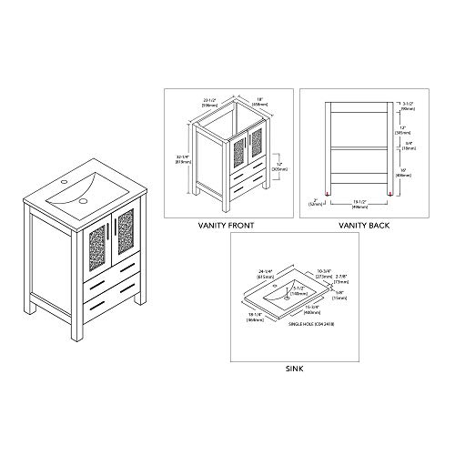 24 Inches All Wood Single Ceramic Sink Bathroom Vanity, 001 24 01 C (24", Glossy White) #TOP2