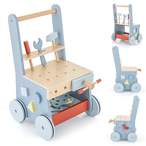 DREAMADE 2 in 1 Lauflernwagen aus Holz, mini-Werkzeugbank mit Rädern, Lauflernhilfe für Mädchen und Jungen, Montessori-Lernspielzeug (Modell 1-Blau) DREAMADE 2 in 1 Lauflernwagen aus Holz, mini-Werkzeugbank mit Rädern, Lauflernhilfe für Mädchen und Jungen, Montessori-Lernspielzeug (Modell 1-Blau)