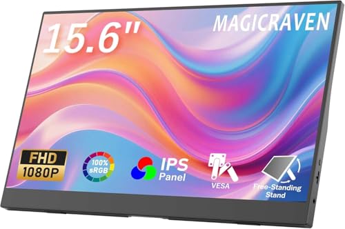 MAGICRAVEN Portable Monitor mit 2 Ständer, 15,6 Zoll Tragbarer Monitor 1920x1080 FHD Laptop Bildschirm Erweiterung IPS Screen, Mobiler Bildschirm für Laptop/PC/Mac,Plug und Play