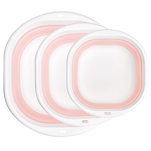 Image of 3-Pack Collapsible Wash Basin, Portable Baby Bottle Washing Basin, Suitable for Camping Travel Facial Foot Washing, Baby Care/Outdoor Adventure/Home (Pink)