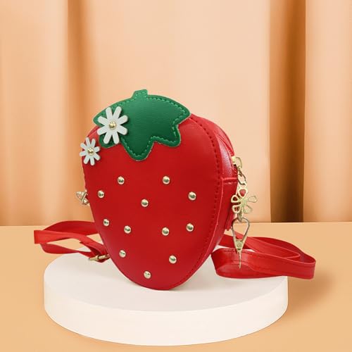 Little Girls Strawberry Purse Mini Handbag Cute Fruit Straw Cross-body Bag Weave,Comes with 10 pieces of strawberry embroidered patches PU Leather Metal Chain Phone Shoulder Bag Wallet for Women3