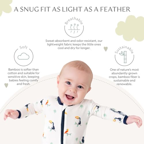 Image of Bamboo Little Soft Baby Footie Pajamas, Baby Clothes, Newborn Sleepers, 95% Viscose and 5% Spandex, 0-24 Months