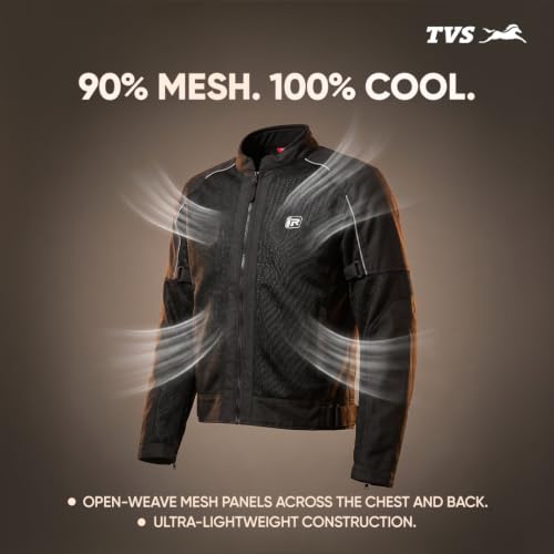 Image of TVS Ronin Edition Mesh Riding Jacket for Men | CE Level 2 Lightweight Back, Shoulder & Elbow Armours, 600D Protection, Lightweight Summer Motorcycle Jacket for Touring, City Riding