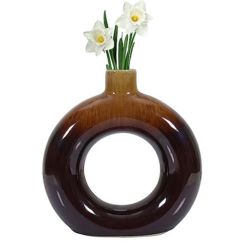 Brown Ceramic Vase -Modern Home Decor, Handmade Round Pampas Flower Vases Minimalist Nordic Boho Ins Style For Wedding Dinner Table Party Living Room Office Bedroom, Decorative Gift (Large - 8.5 Inch) #TOP8