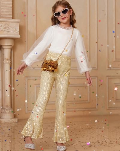 Image of GRACE KARIN Girls Sequin Pants Sparke Trouser Glitter Dance Bell Bottoms 5-14
