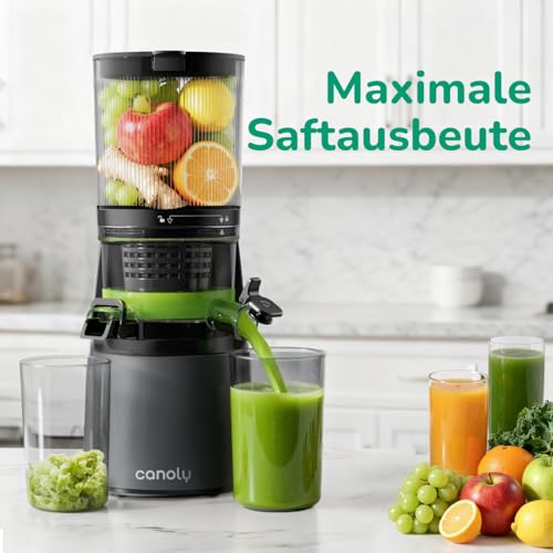 Canoly Entsafter mit 150 mm extra Großer Einfüllschacht, 3-in-1 Sieb (für Saft, Sorbet & Nussmilch), 2,6 L Füllvolumen Slow Juicer mit AC-Motor, Selbstschneid-System Kaltpresse Saftpresse, BPA-Frei – Bild 6