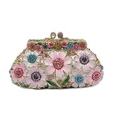 UMREN Women Vintage Flower Rhinestone Clutch Crystal Evening Bag Purse Wedding Cocktail Bag Pink