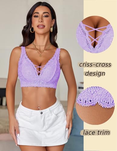 Image of Avidlove Lace Bralette for Women Sexy Unpadded and Unlined Wireless Bra V Neck Criss Cross Everyday Lingerie Bralettes