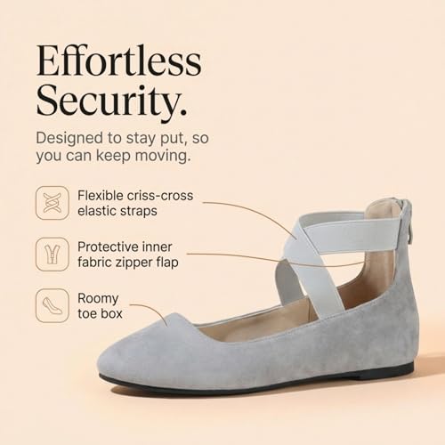 Image of EMMA NEW YORK Ankle Strap Flats for Women, Women Flat Ballerina Shoes, Women's Ballet Flats with Strap