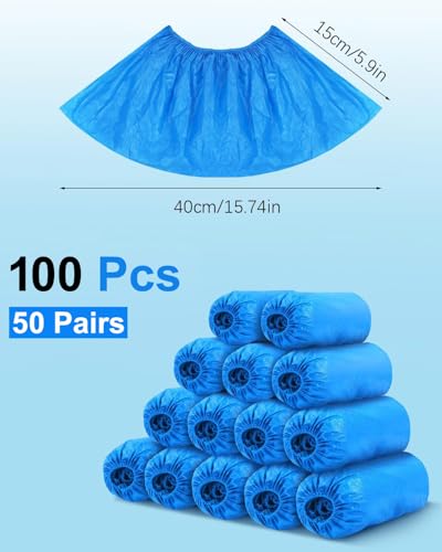 Image of Disposable Shoe Covers, Non-Slip, Waterproof, Durable Shoe Protectors for Home, Work, Medical, and Industrial Use, One Size Fits Most (Plastic, Pack of 100)