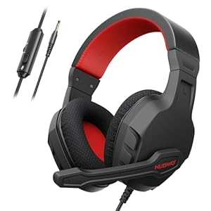 NUBWO U3 Gaming Headset with Microphone, Safe Volume Limited, Kids Headphones for Switch, Super Lightweight, Rich Sound, 3.5mm Jack for NS, PS4, PS5, Xbox, Tablet, iPad Computer, Red