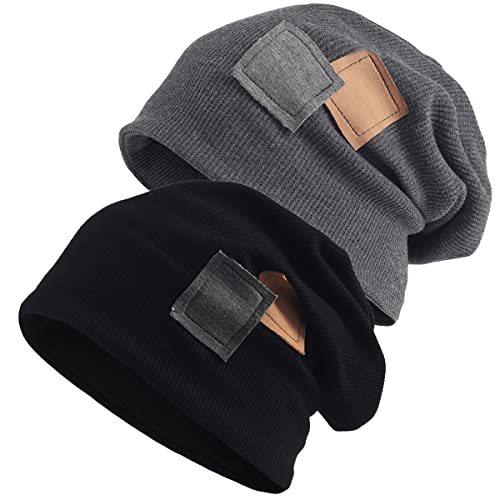 Wimdream Winter Slouchy Knit Beanie Hat - Warm & Soft Cold Weather Funky Skull Cap(B418-Black/Grey)
