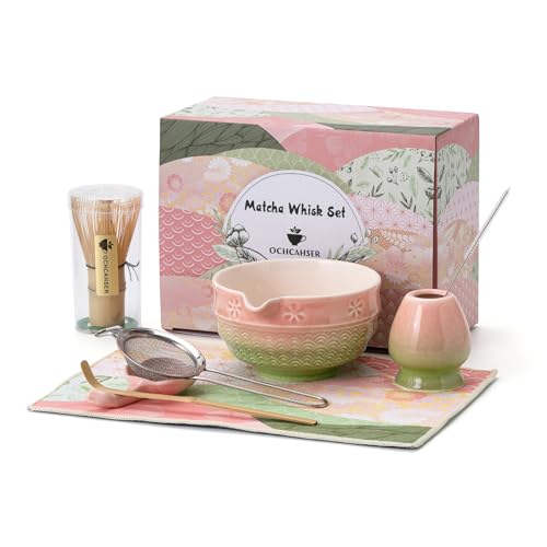 Set, 8 Pcs Japanese Matcha Kit With Cherry Blossom And Wave 