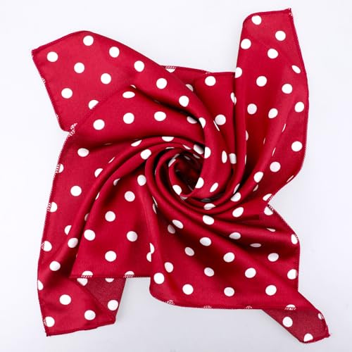 Chiffon Scarf Square Red Neck Scarf Red Polka Dot Bandana Square Red Handkerchief Vintage Red Bow Headband Head Scarf Red Bandana Headband Satin Scarf for Women and Girls4