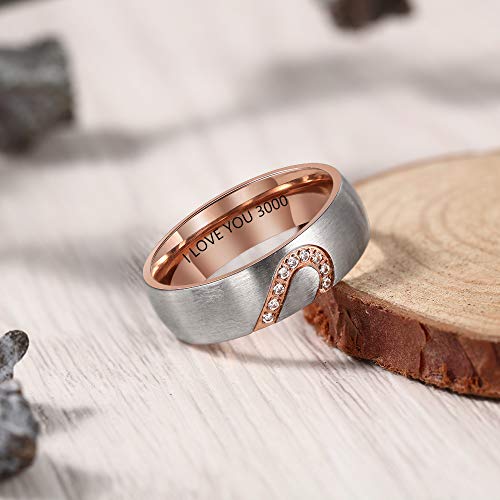 Ashleymade Personalized Couples Promise Ring Set For Him And Her Free Engraving Stainless Steel Engagement Wedding Rings Band Set For Men And Women Valentines Day Jewelry (Rose Gold(Women,1Pc)) #TOP3