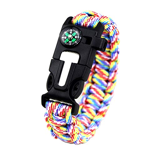 YzoTek Bracelet de Sport Camouflage Paracord - Bracelet de Survie 5 en 1 avec Outils D'urgence Multiples Boussole, Silex, Grattoir, Sifflet pour La Chasse et La Pêche en Pleine Nature