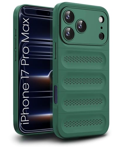 Image of WOW IMAGINE Ultimate Silicone Back Cover Case for iPhone 17 Pro Max | Heat Dissipation Thin Soft TPU | 360 Camera Protection | Breathable Cooling Holes - Forest Green