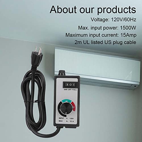 Ezweiji Variable Speed Controller,Fan Speed Control Switch,Speed Controller For Electric Motor, Ac 120V 15A #TOP1