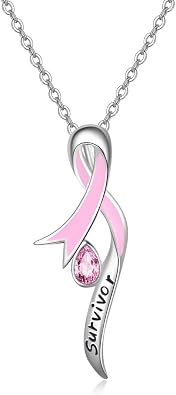 Sterling Silver Breast Cancer Awareness Pink Ribbon Pendant Necklace or Ring with CZ Survivor Encouragement Jewelry Gifts for Women Breast Cancer Fighters