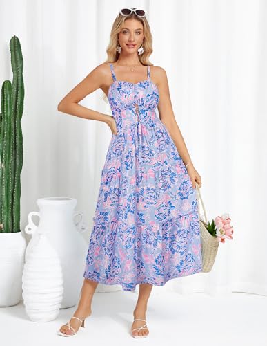 Image of GRACE KARIN 2026 Women's Spaghetti Vacation Sundress Summer Beach Flowy Boho Floral Maxi Dresses with Pockets