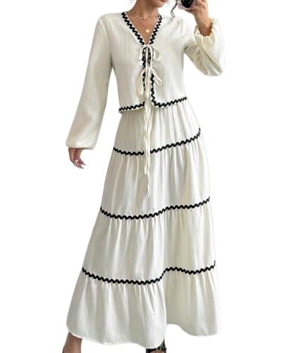 Narecte Skirt Sets Women 2 Piece Outfits Tie Front Cardigan