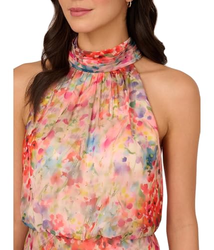 Image of Adrianna Papell Halter Tie Blouson Midi Dress