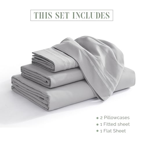 Elegant Comfort Luxury 1500 Premium Hotel Quality Microfiber 4-Piece Sheet Set - Soft, All Around Elastic 18-24 Inches Deep Fitted Sheet - Extra Deep Pocket Sheets, California King, Silver Grey