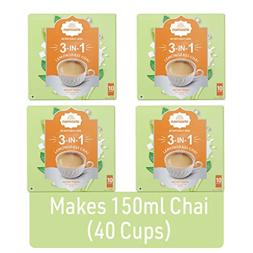 Image of Namaste Chai Instant Tea Premix Lemongrass Flavour | Assam | Milk and Sugar | Ready Mix Powder (40 Count (Pack of 4))