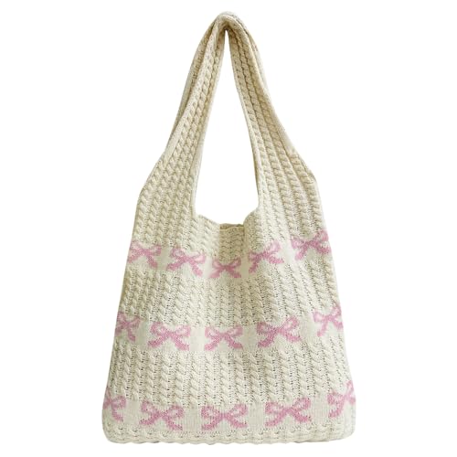 Image of Ovida Crochet Tote Bag Mesh Beach Bag Fairycore Hobo Bag Fairy Grunge Aesthetic Shoulder Bag Y2k Purse for Women Girls