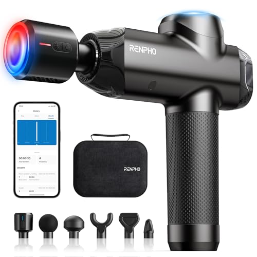 Image of RENPHO Thermacool Massage Gun with Heat and Cold, 12mm Amplitude Deep Tissue Handheld Percussion Massager for Professional Athletes, App Controlled Guided Courses, 6 Speeds