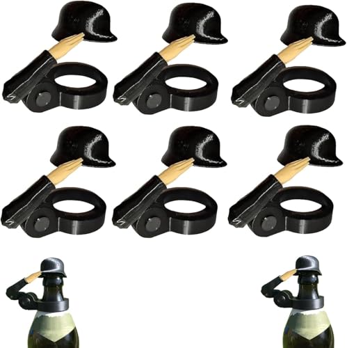 JIABAOZ Bierflaschenverschluss, Soldat Salut Bierflasche Helm, Lustiger Salute Soldaten Bierhelm, Staubdicht Flaschenverschluss für Party,Grillparty, Bar (6-Black)