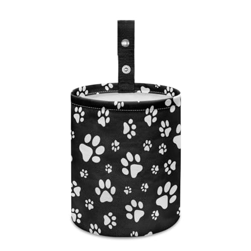 Image of Car Trash Can, Black White Dog Paw Trash Bag, Hanging Car Organizer and Storage Bag, Universal Fit for Front Seat, Back Seat, Floor, Headrest