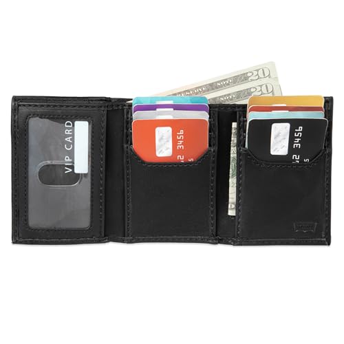 Image of Levi's Men's RFID Trifold Wallet-Sleek and Slim Includes ID Window and Credit Card Holder, Black Chain, One Size