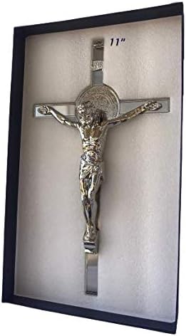 Miniatura 2 de San Benito Crucifijo 11" Jesús En La Cruz Con Medalla De San Benito, Color Plata San Benito Crucifijo Pared 11", Nuevo