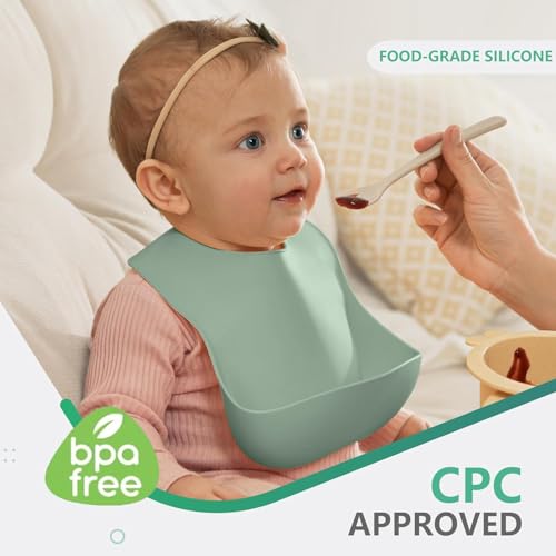 Cuddle Campus Set of 3 Silicone Bibs for Babies & Toddlers,Soft Adjustable Bibs with Pocket Food Catcher for Baby Girl,Boy - Thumbnail 2